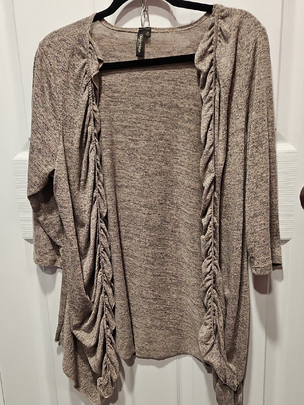 Ruched Open-Front Taupe Women's Cardigan Sweater